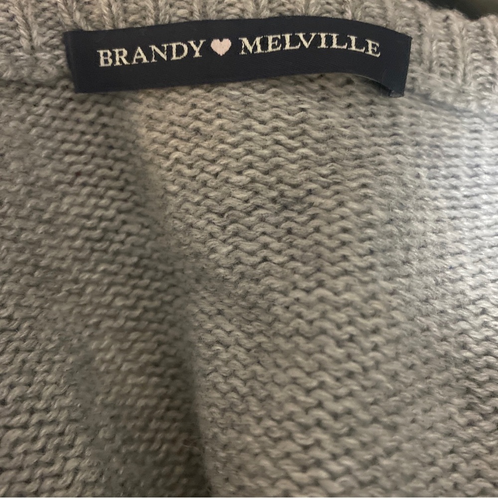 BRANDY MELVILLE Crew Neck Sweater Gray Blue Red Stripe Size OSFA S Small - Picture 7 of 12